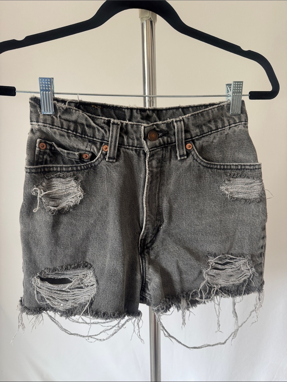 Vintage 1990s Levi’s 512 Cutoff Shorts Faded Black Distressed High Waist 25
